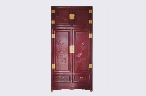 佳木斯高端中式家居装修深红色纯实木衣柜